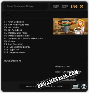 Trainer para Rorys Restaurant Deluxe [v1.0.6]