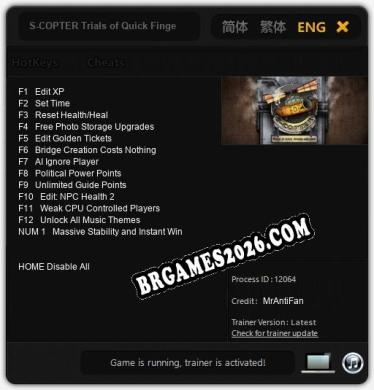 S-COPTER Trials of Quick Fingers and Logic: Trainer Atualizado v1.9 (todos os cheats)