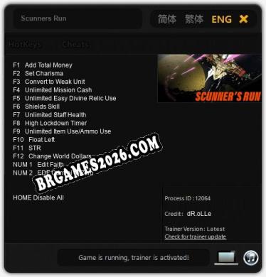 Trainer e cheats para Scunners Run - 14 opções