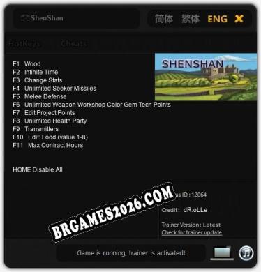 圣山ShenShan: Trainer Atualizado v1.8 (todos os cheats)