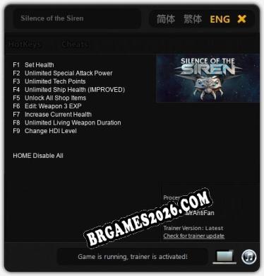Silence of the Siren: Trainer Gratuito (+9 cheats)
