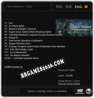 Silent Mansion  Part2: Trainer Atualizado v1.9 (todos os cheats)
