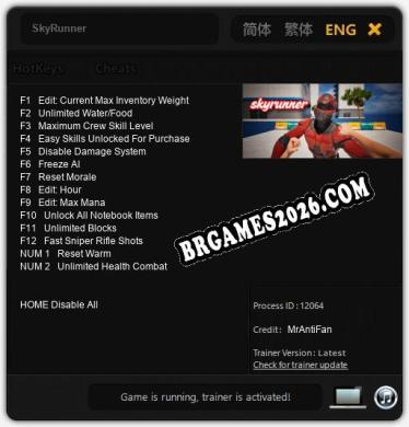 SkyRunner: Trainer Gratuito (+14 cheats)