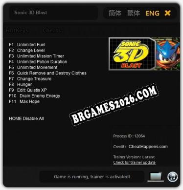 Sonic 3D Blast - Trainer Funcional +11 funções