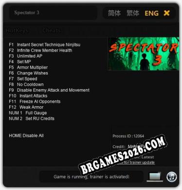 Cheats e trainer Spectator 3 +14 [Verificado funcionando]