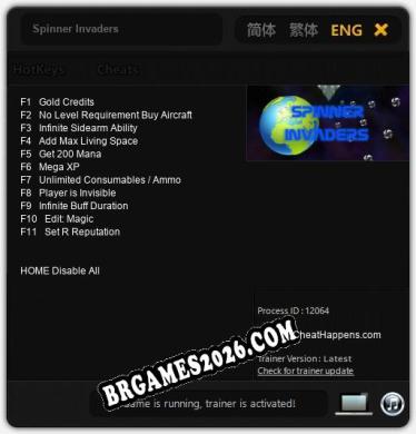 Cheats Spinner Invaders - Trainer v2.3 por CheatHappens.com