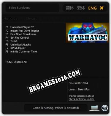 Trainer Spire Survivors [PC] - 8 funções ativas