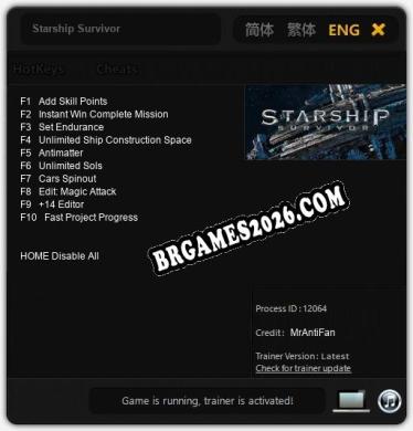 Starship Survivor - Trainer Funcional +10 funções