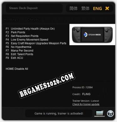 Trainer e cheats para Steam Deck Deposit - 9 opções