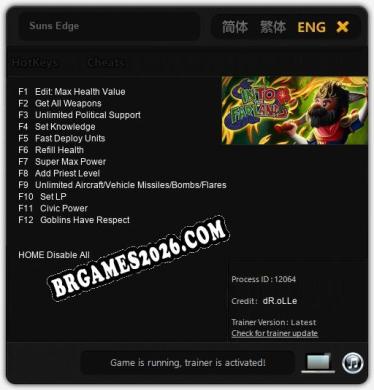 Trainer Suns Edge [PC] - 12 funções ativas