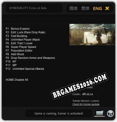 SYNDUALITY Echo of Ada: Trainer Atualizado v1.8 (todos os cheats)