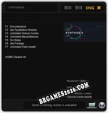 SYNTHASIA: Trainer Atualizado v1.0 (todos os cheats)
