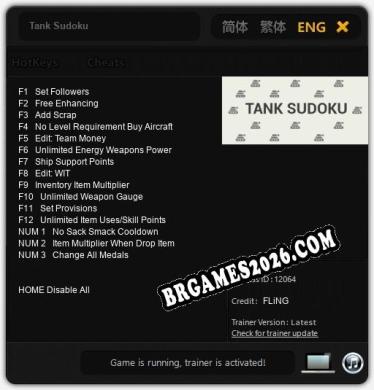 Tank Sudoku: Trainer Gratuito (+15 cheats)