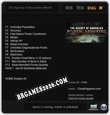 Trainer e cheats para The Agency of Anomalies Mystic Hospital Collectors Edition - 13 opções