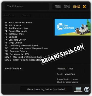 Cheats e trainer The Colonists +14 [Verificado funcionando]