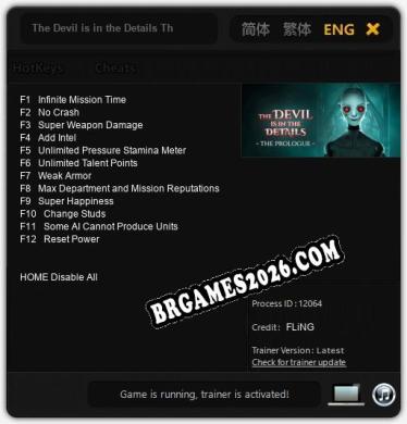 Trainer e cheats para The Devil is in the Details The Prologue - 12 opções