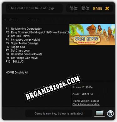 Cheats e trainer The Great Empire Relic of Egypt +10 [Verificado funcionando]