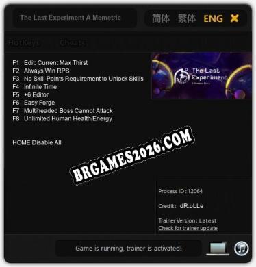 The Last Experiment A Memetric Story - Trainer Funcional +8 funções