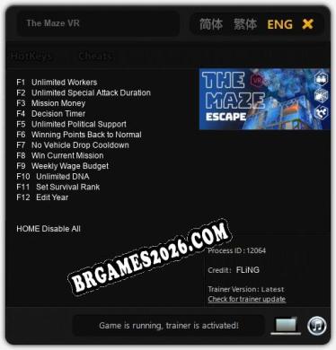 Trainer The Maze VR [PC] - 12 funções ativas