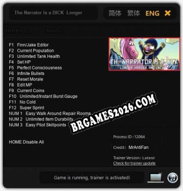 Cheats The Narrator is a DICK  Longer, Harder, and Uncut - Trainer v4.1 por MrAntiFan