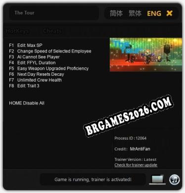 Trainer e cheats para The Tour - 8 opções
