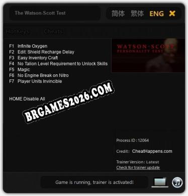 The Watson-Scott Test: Trainer Gratuito (+7 cheats)