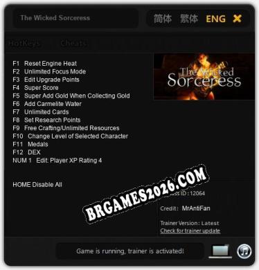 The Wicked Sorceress: Trainer Gratuito (+13 cheats)