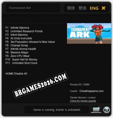 Tournament Ark - Trainer Funcional +11 funções