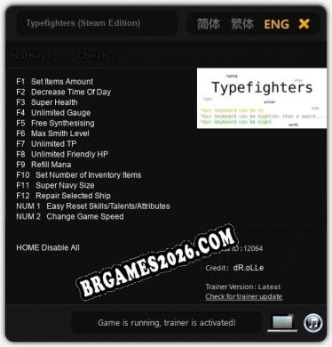 Typefighters (Steam Edition): Trainer Atualizado v1.4 (todos os cheats)