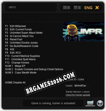 JMPR: Trainer Atualizado v1.6 (todos os cheats)