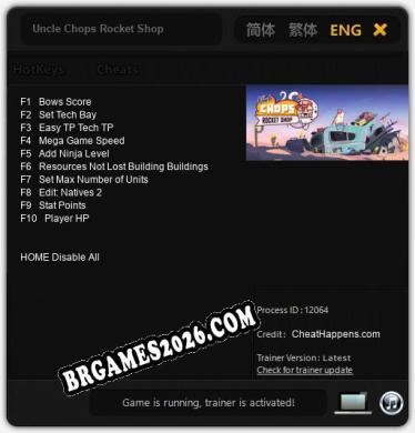 Trainer e cheats para Uncle Chops Rocket Shop - 10 opções