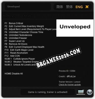 Trainer Unveloped [PC] - 15 funções ativas