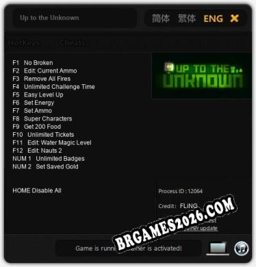 Trainer e cheats para Up to the Unknown - 14 opções