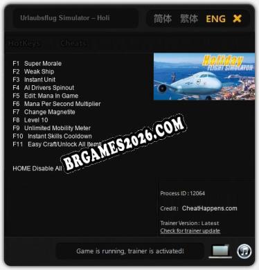 Urlaubsflug Simulator – Holiday Flight Simulator - Trainer Funcional +11 funções