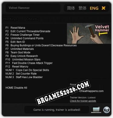 Cheats e trainer Velvet Hammer +15 [Verificado funcionando]