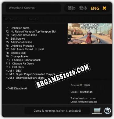 Trainer para Wasteland Survival [v1.0.8]