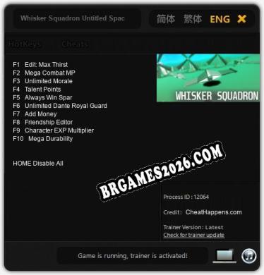 Trainer e cheats para Whisker Squadron Untitled Space Game - 10 opções
