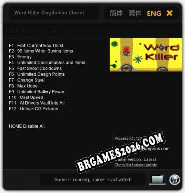Trainer Word Killer Zorgilonian Chronicles [PC] - 12 funções ativas