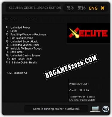XECUTER/ XECUTE LEGACY EDITION: Trainer Completo (v1.0.81)