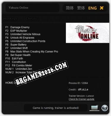 Yakuza Online: Trainer Completo (v1.0.67)
